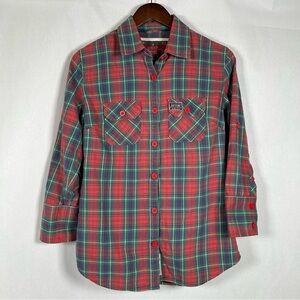 Superdry Red and Green Plaid Women's Button Down Shirt